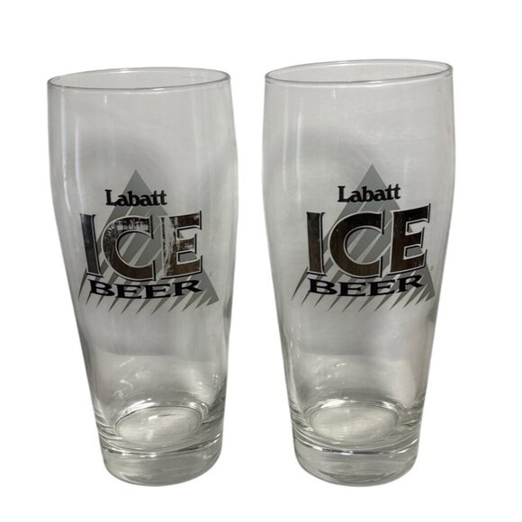 Labatt Ice Beer Logo Pilsner Glass Set Of 2 Clear 16 Oz Barware Collectible 7" - Picture 1 of 7